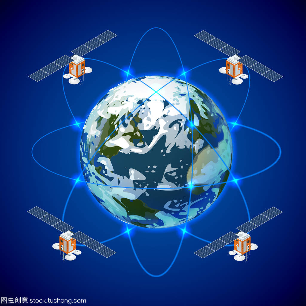 網(wǎng)絡和衛(wèi)星數(shù)據(jù)交換在行星地球在空間中。Gps 衛(wèi)星